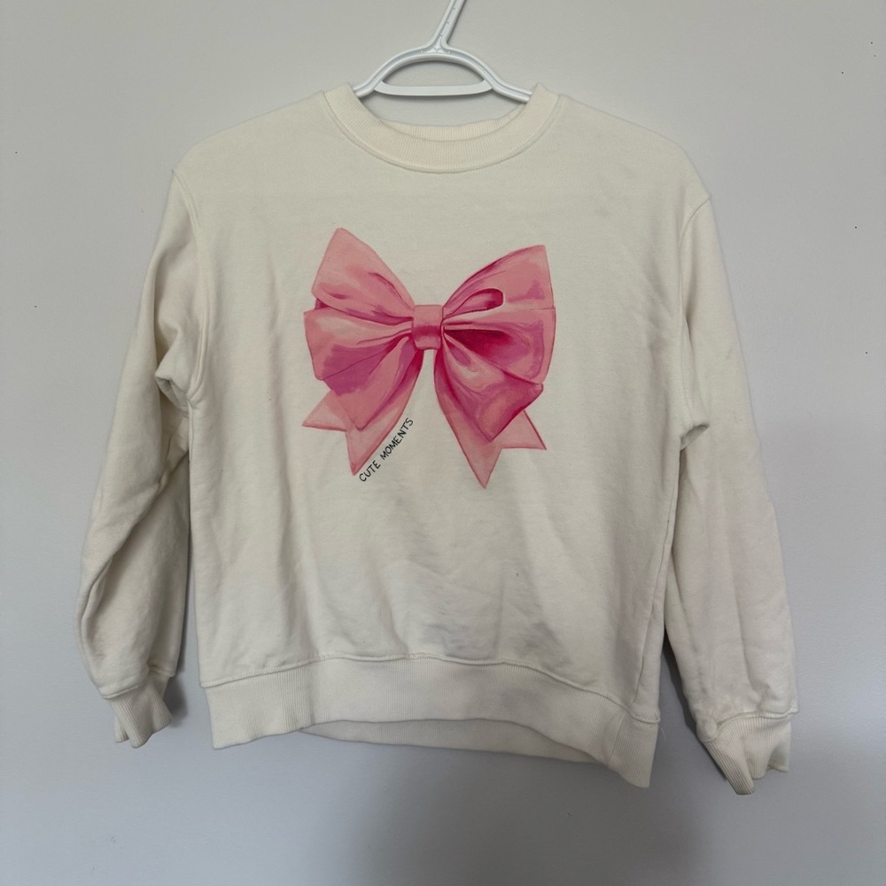 Zara Cream Top with Pink Bow Design‎